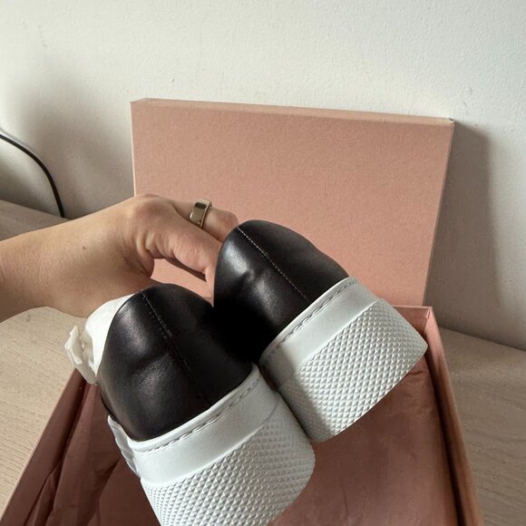 NWT Miu Miu Platform Slip-on Sneakers Black Leather Silver Toe Cap Sz 35.5 - Picture 11 of 13